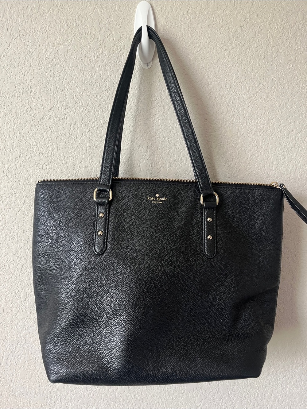 kate spade Black Pebbled Leather Tote with Gold Hardware